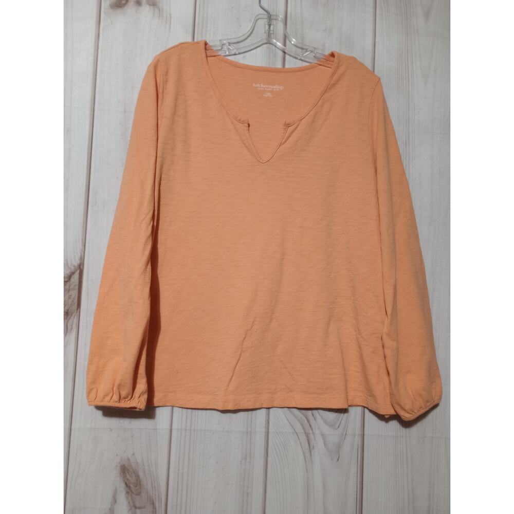 Soft Surroundings Shirt Ladies Large Orange Long‎ Sleeve